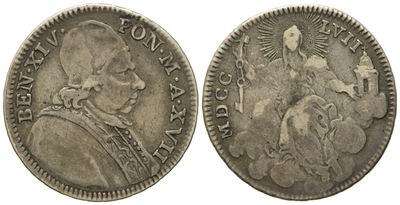 Stato Pontificio. Roma. Benedetto XIV (1740 - 1758). Doppio Giulio 1757, Anno XVII "tempio con Cr...