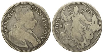 Stato Pontificio. Roma. Benedetto XIV (1740-1758). Doppio Giulio 1754, Anno XV. Munt,51b; Ag; 4,9...