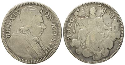 Stato Pontificio. Roma. Benedetto XIV (1740 - 1758). Doppio Giulio 1756, Anno XVII. Ag (g 5,20; M...