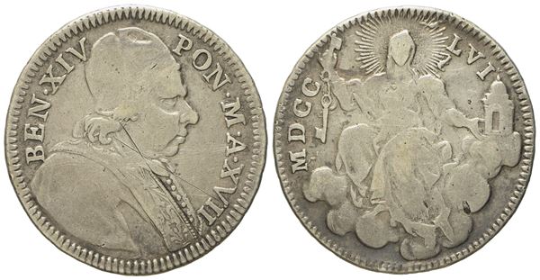 STATO PONTIFICIO. Roma. Benedetto XIV (1740 - 1758).  Doppio giulio 1756, anno XVII. Ag (g 5,20; mm 26).  - Auction Modern Coins - Bertolami Fine Art - Casa d'Aste