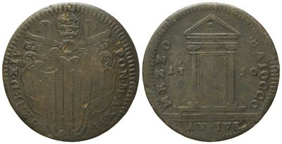STATO PONTIFICIO, Mezzo baiocco di Benedetto XIV del 1750