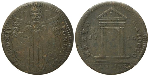 STATO PONTIFICIO. Roma. Benedetto XIV (1740 - 1758). Mezzo baiocco 1750, anno XII "Giubileo". Cu (g 6,03; mm 27).  - Asta Monete e medaglie medievali e moderne italiane ed estere - Bertolami Fine Art - Casa d'Aste