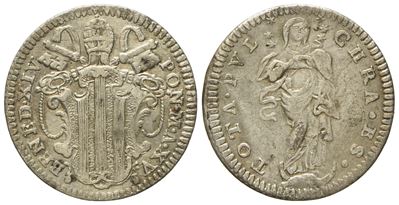 Stato Pontificio. Roma. Benedetto XIV (1740 - 1758). Grosso Anno XV. Ag (g 1,25; MM 19).