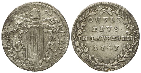 STATO PONTIFICIO. Roma. Benedetto XIV (1740 - 1758). Grosso 1743, anno III. Ag (g 1,29; mm 19).  - Asta Monete e medaglie medievali e moderne italiane ed estere - Bertolami Fine Art - Casa d'Aste