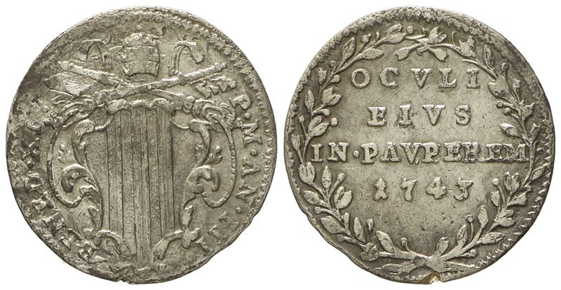 Stato Pontificio. Roma. Benedetto XIV (1740 - 1758). Grosso 1743, Anno III. Ag (g 1,29; MM 19).