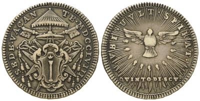 Stato Pontificio. Roma. Sede Vacante 1758. Doppio Giulio, Quinto di Scudo 1758. Ag (g 5,20; MM 25...