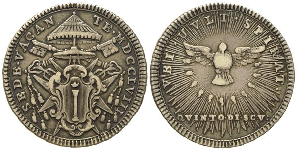 STATO PONTIFICIO. Roma. Sede Vacante 1758. Doppio giulio, quinto di scudo 1758. Ag (g 5,20; mm 25,5).  - Auction Modern Coins - Bertolami Fine Art - Casa d'Aste