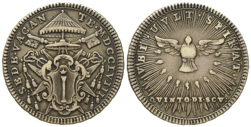 Stato Pontificio. Roma. Sede Vacante 1758. Doppio Giulio, Quinto di Scudo 1758. Ag (g 5,20; MM 25...