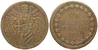 Stato Pontificio. Roma. Clemente XIII (1758 - 1769). Baiocco 1758. Cu (g 10,45; MM 32,4).
