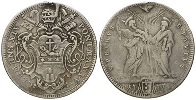 Stato Pontificio. Roma. Clemente XIV (1769-1774). Testone 1773. Ag (g 7,78; MM 30,6).