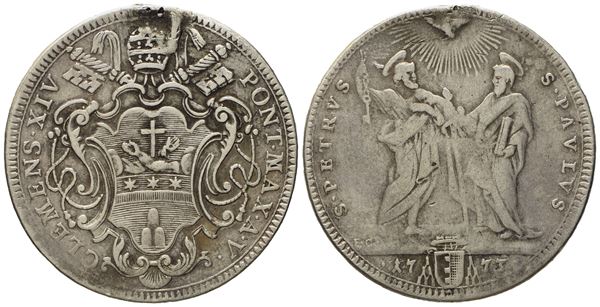 STATO PONTIFICIO. Roma. Clemente XIV (1769-1774). Testone 1773. Ag (g 7,78; mm 30,6).  - Auction Modern Coins - Bertolami Fine Art - Casa d'Aste