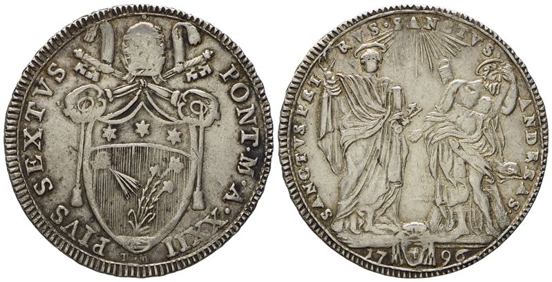 Stato Pontificio. Roma. Pio Vi (1775 - 1799). Testone 1796, Anno XXII. Ag (g 7,87; MM 29,7).