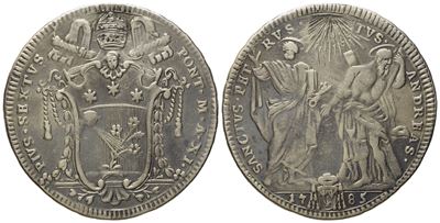 Stato Pontificio. Roma. Pio Vi (1775 - 1799). Testone 1785, Anno XI. Ag (g 7,75; MM 30,5).