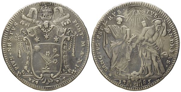 STATO PONTIFICIO. Roma. Pio VI (1775 - 1799). Testone 1785, anno XI. Ag (g 7,75; mm 30,5).  - Asta Monete e medaglie medievali e moderne italiane ed estere - Bertolami Fine Art - Casa d'Aste