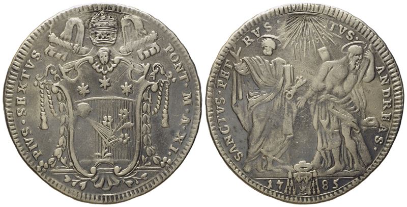 Stato Pontificio. Roma. Pio Vi (1775 - 1799). Testone 1785, Anno XI. Ag (g 7,75; MM 30,5).