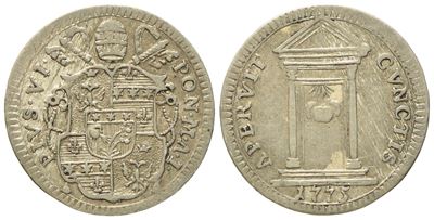 Stato Pontificio. Roma. Pio Vi (1775 - 1799). Grosso 1775 "giubileo". Ag (g 1,33; MM 18,8).
