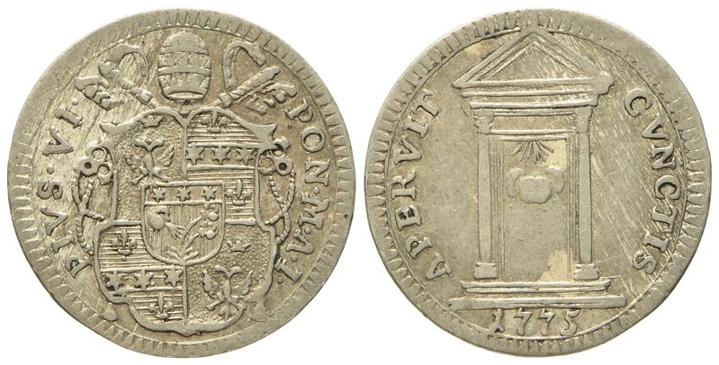 Stato Pontificio. Roma. Pio Vi (1775 - 1799). Grosso 1775 "giubileo". Ag (g 1,33; MM 18,8).