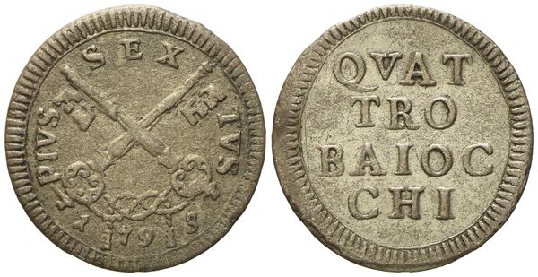 STATO PONTIFICIO. Roma. Pio VI (1775 - 1799). 4 Baiocchi 1793. Mi (g 2,19; mm 22,6).