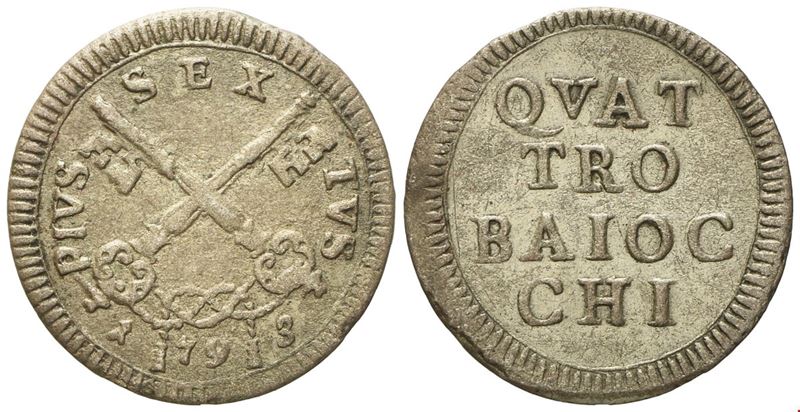 Pio VI, Stato Pontificio, 4 baiocchi 1793 (Mi)