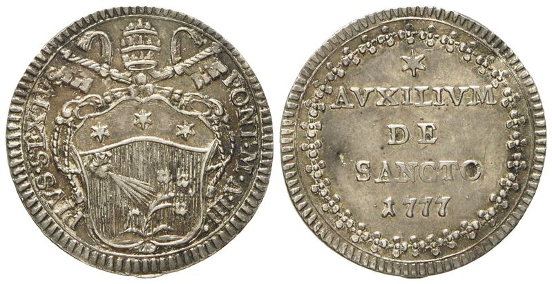 Stato Pontificio. Roma. Pio Vi (1775 - 1799). Grosso 1777, Anno III. Ag (g 1,31; MM 19,2).