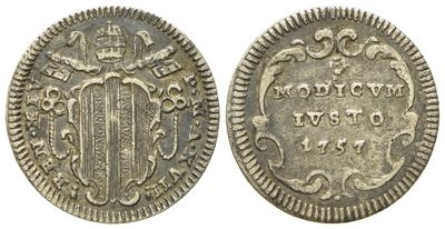 Stato Pontificio. Roma. Benedetto XIV (1740 - 1758). Mezzo Grosso 1757. Ag (g 0,69; MM 15,7).
