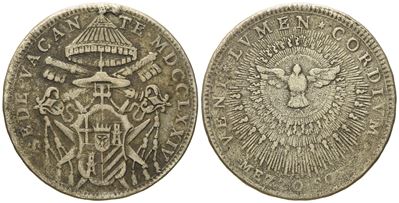 Stato Pontificio. Roma. Sede Vacante 1774., Mezzo Scudo 1774. Ag (g 12,26; MM 34).