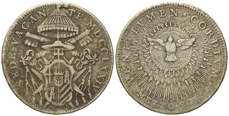 Stato Pontificio. Roma. Sede Vacante 1774., Mezzo Scudo 1774. Ag (g 12,26; MM 34).