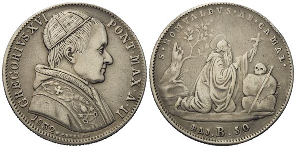 STATO PONTIFICIO. Bologna. Gregorio XVI (1831 - 1846). 50 Baiocchi 1832. Ag (g 12,26; mm 30,9).  - Auction Modern Coins - Bertolami Fine Art - Casa d'Aste