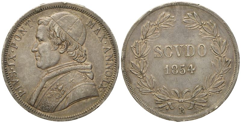 Stato Pontificio. Roma. Pio IX (1846 - 1870). Scudo 1854, Anno IX. Ag (g 26,86; MM 37,4).