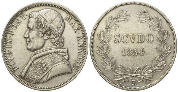 STATO PONTIFICIO. Roma. Pio IX (1846 - 1870). Scudo 1854, anno IX. Ag (g 26,74; mm 37,5).  - Auction Modern Coins - Bertolami Fine Art - Casa d'Aste