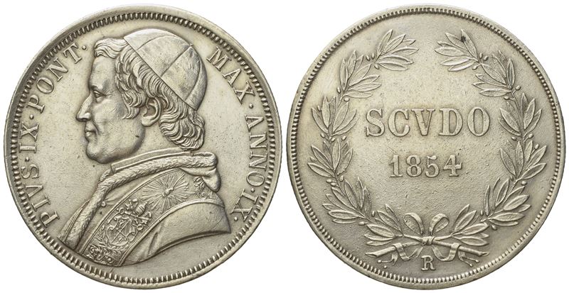 Stato Pontificio. Roma. Pio IX (1846 - 1870). Scudo 1854, Anno IX. Ag (g 26,74; MM 37,5).