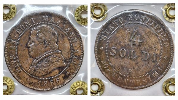STATO PONTIFICIO. ROMA. Pio IX (1846-1870). 4 Soldi 1866. Gig.316; Cu: Sigillato Hatria SPL