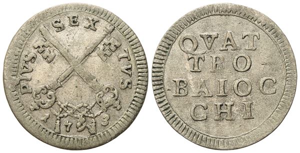 STATO PONTIFICIO. Roma. Pio VI (1775 - 1799). 4 Baiocchi 1793. Ag (g 2,52; mm 22,8).  - Auction Modern Coins - Bertolami Fine Art - Casa d'Aste