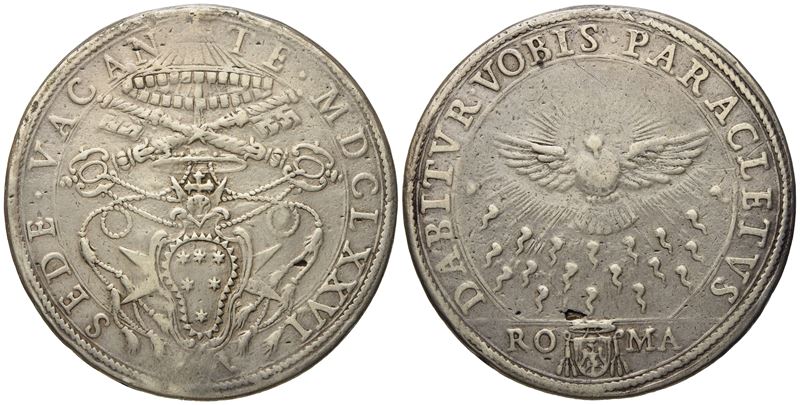 Stato Pontificio. Roma. Sede Vacante 1676. Piastra 1676. Ag (g 31,27; MM 43,9).
