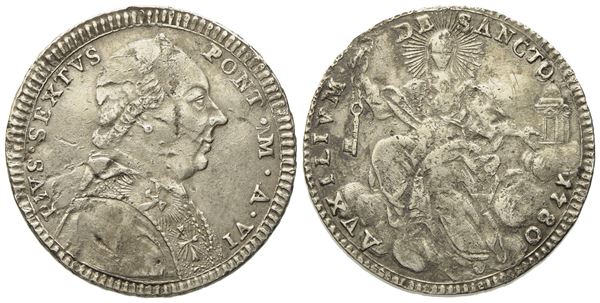 STATO PONTIFICIO. Roma. Pio VI (1775 - 1799). Doppio giulio, quinto di scudo 1780, anno VI. Ag (g 5,25; mm 25,3).  - Auction Modern Coins - Bertolami Fine Art - Casa d'Aste