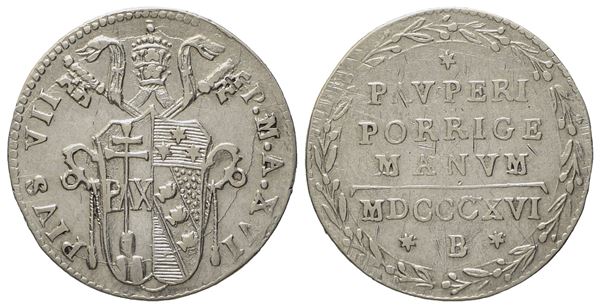 STATO PONTIFICIO. Bologna. Pio VII (1800 - 1823). Grosso, mezzo paolo 1816, anno XVI. Ag (g 1,32; mm 17,8).