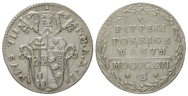 Stato Pontificio. Bologna. Pio VII (1800 - 1823). Grosso, Mezzo Paolo 1816, Anno XVI. Ag (g 1,32;...
