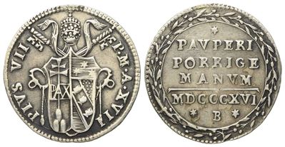 Stato Pontificio. Bologna. Pio VII (1800 - 1823). Grosso, Mezzo Paolo 1816, Anno XVII. Ag (g 1,32...