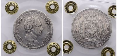 Regno di Sardegna. Torino. Carlo Felice (1821-1831). 2 Lire 1825. Gig.58; Ag; 10gr; Rara. Sigilla...
