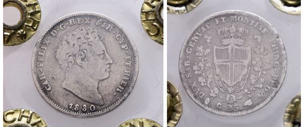 REGNO DI SARDEGNA. TORINO. Carlo Felice (1821-1831). 25 centesimi 1830. Gig.105; Ag; 5gr. RR. Sigillata Hatria