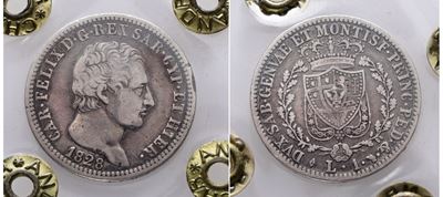 Regno di Sardegna. Torino. Carlo Felice (1821-1831). 1 Lira 1828. Gig.78; Ag; 5gr. Sigillata Hatr...