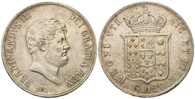 Napoli. Regno delle Due Sicilie. Ferdinando II di Borbone (1830-1859). Piastra da 120 Grana 1855....