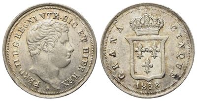 Napoli. Regno delle Due Sicilie. Ferdinando II di Borbone (1830-1859). Mezzo Carlino da 5 Grana 1...