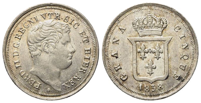 Napoli. Regno delle Due Sicilie. Ferdinando II di Borbone (1830-1859). Mezzo Carlino da 5 Grana 1...