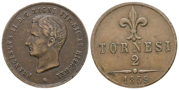 NAPOLI. REGNO DELLE DUE SICILIE. Francesco II di Borbone (1859-1860). 2 Tornesi 1859. Cu; 6,26gr; 24,3mm