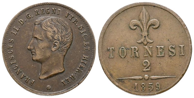 Napoli. Regno delle Due Sicilie. Francesco II di Borbone (1859-1860). 2 Tornesi 1859. Cu; 6,26gr;...