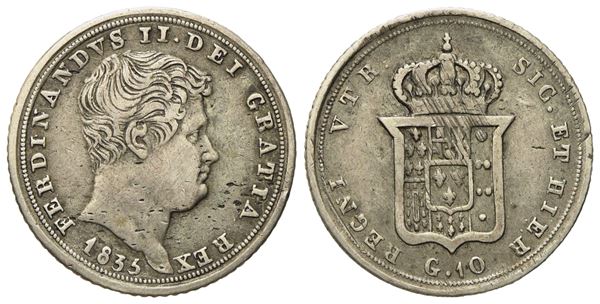 NAPOLI. Regno delle Due Sicilie. Ferdinando II di Borbone (1830-1859). Carlino da 10 Grana 1835. Ag (2,24 g; 18,2 mm).  - Auction Modern Coins - Bertolami Fine Art - Casa d'Aste