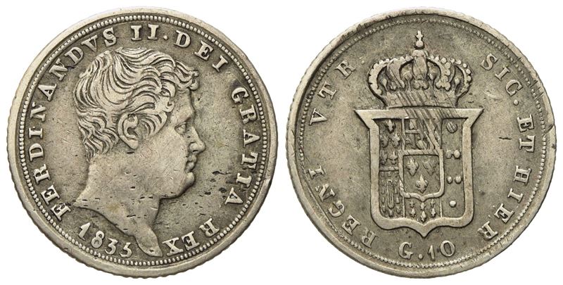 Napoli. Regno delle Due Sicilie. Ferdinando II di Borbone (1830-1859). Carlino, 10 Grana 1835. Gi...