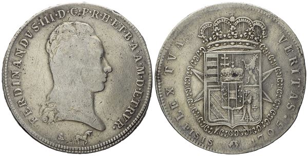 FIRENZE. Granducato di Toscana. Ferdinando III di Lorena (1791 - 1824). Francescone da 10 paoli 1795. Ag (27,07 g; 40,9 mm) 