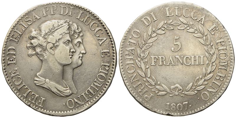 Lucca. Principato di Lucca e Piombino. Elisa Bonaparte e Felice Baciocchi (1805-1814). 5 Franchi ...